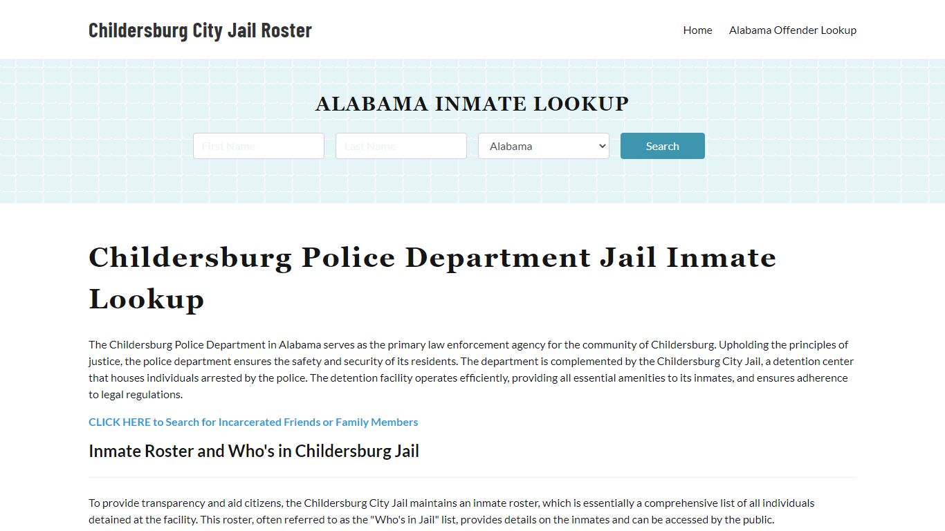 Childersburg Police Department Jail Inmate Lookup