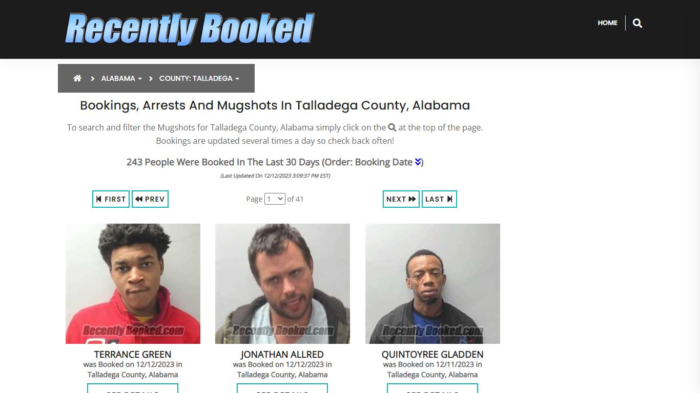 Bookings, Arrests and Mugshots in Talladega County, Alabama