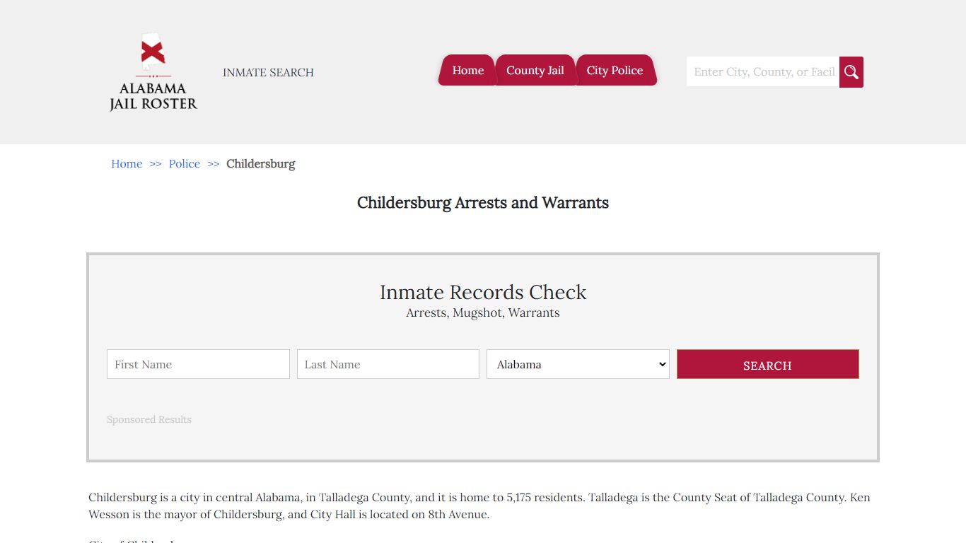 Childersburg Arrests and Warrants | Alabama Jail Inmate Search